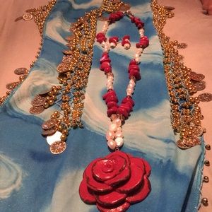 Handmade wooden flower with pearl earrings